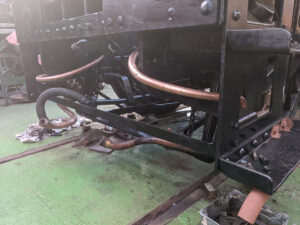 Below the cab floor, both overhauled injectors have been refitted along with associated pipework runs