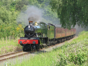 At its home base of the Severn Valley Railway,7802 Bradley Manor drifts towards Bewdley with a train from Kidderminster during 2016. Photo: Alan Gormley