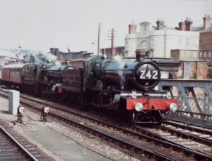 Following restoration, 7812 Erlestoke Manor returned to the mainline on 24th April 1982, when it worked the Welsh Marches Pullman from Shrewsbury to Hereford with 4930 Hagley Hall. The duo are seen here before taking the service over at Shrewsbury. Photo: Neil Evans