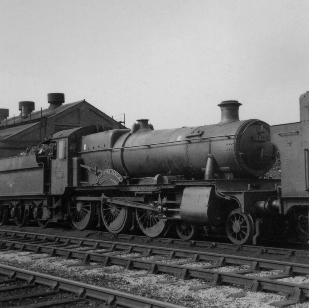 Following its transfer to the Cambrian section, 7812 is seen at rest on Oswestry shed on 19 March 1961. Photo: Derek Palmer