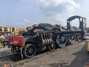 With boiler lifted from the locomotive frames, 7802 is waits for its cylinder block replacement to commence at Tyseley Locomotive Works in March 2022. Photo: Adrian Hassel