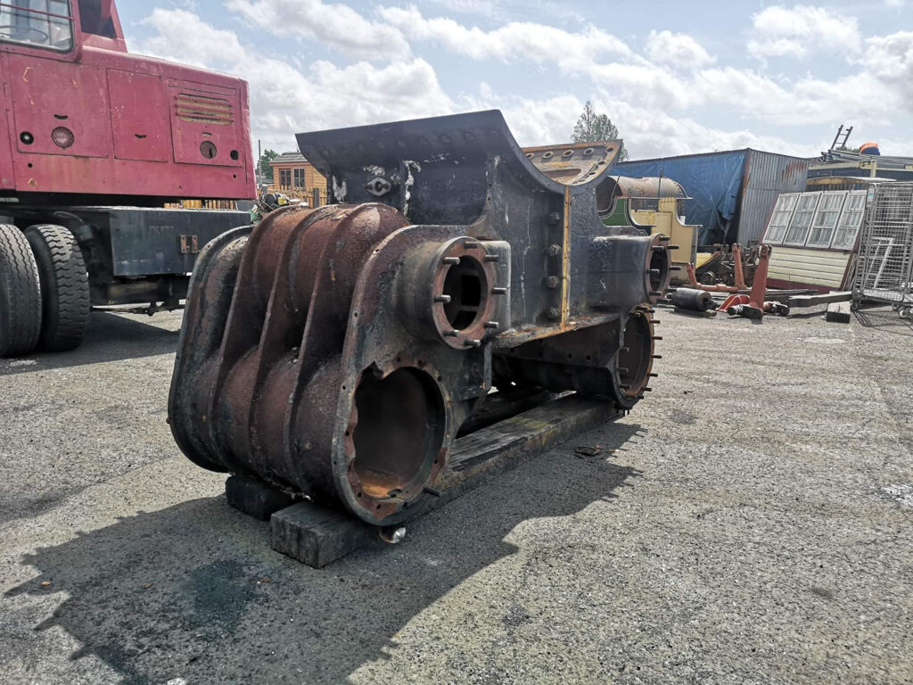 The old cylinder block seen having been lifted from 7802. Some of the damage caused by the piston rod failure in 2019 can be seen on the cylinder bore nearest the camera [Photo: Chris Field]