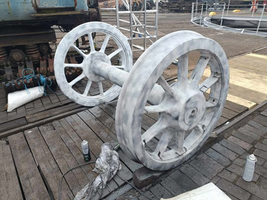 The spare radial axle is seen here sprayed up at part of the magnetic particle crack testing process. Photo: Chris Field