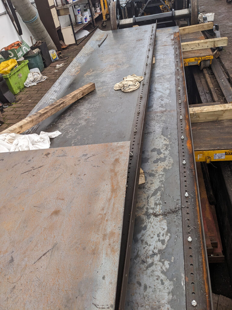 Meanwhile, the sides of the new tender tanks have been delivered and are being drilled for the bottom supporting angle to be fitted. Photo: Adrian Hassell