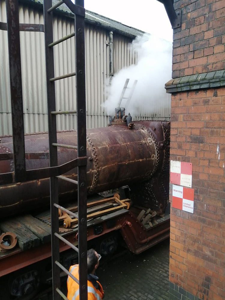 7802’s safety valves lift for the first time since 2019 during its insurance steam test on 19th December [Photo: Terry Jenkins]